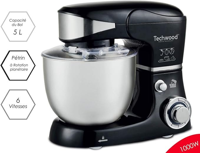 Robot Pétrin inox 5L 1000W 6Vitesses Techwood TRO-1056 – Image 4
