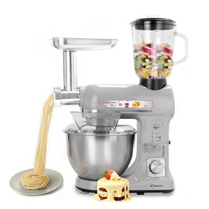 Robot Pétrin 3 en 1 inox 5L 1000 W 06Vitesses GRIS Robuste RPM37