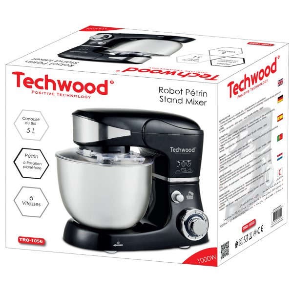 Robot Pétrin inox 5L 1000W 6Vitesses Techwood TRO-1056 – Image 2