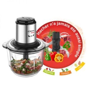 Hachoir DAILY- Bol en verre -2L - 4 Lames -400W-Argent Robuste