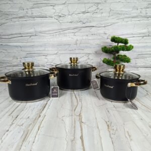Série 3 Marmites Luxe En INOX Noir et Doré HausRoland
