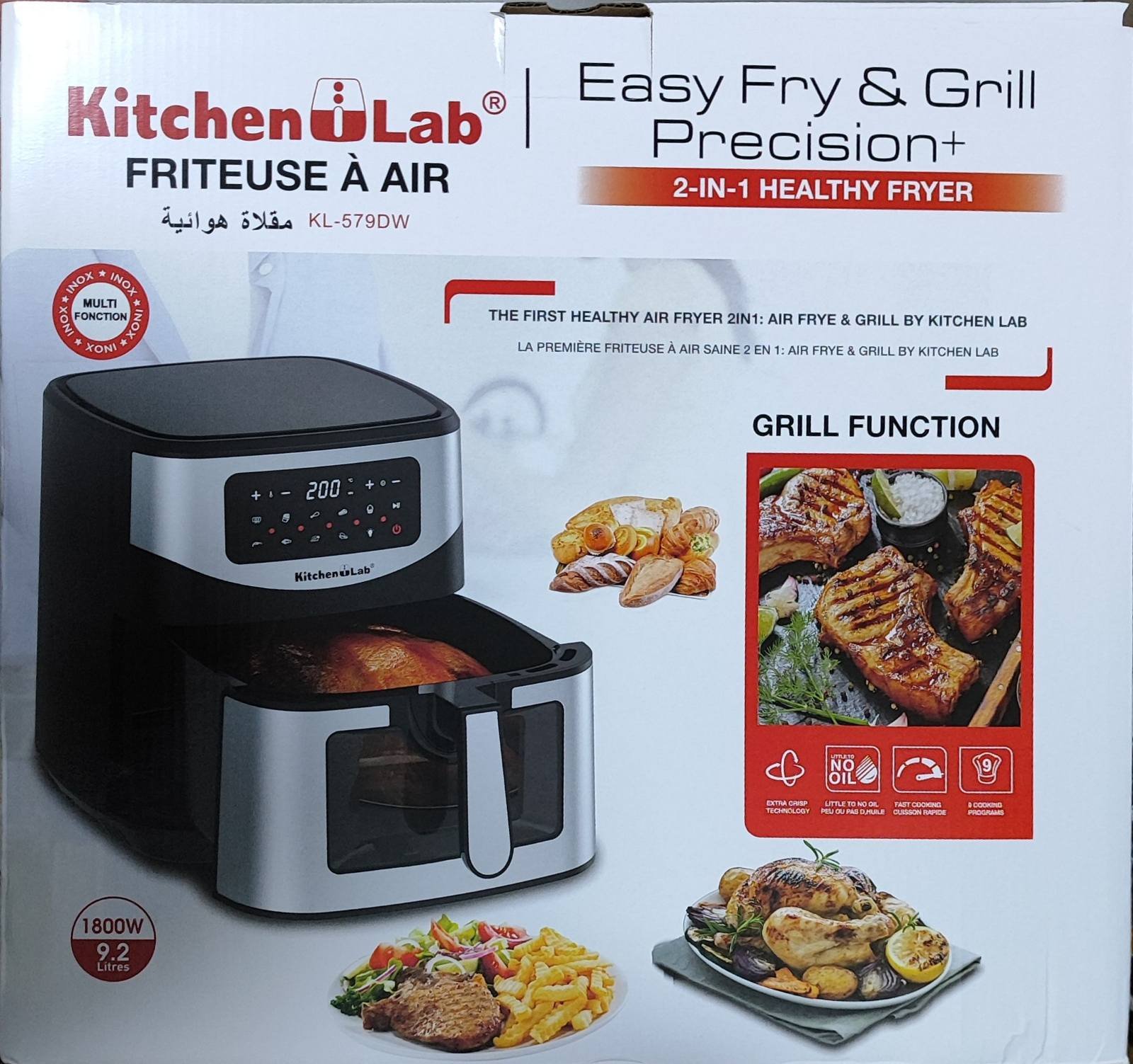 Friteuse sans Huile kitchenlab 9,2L - 09 programmes-Ecran tactile LED 1800W – Image 3